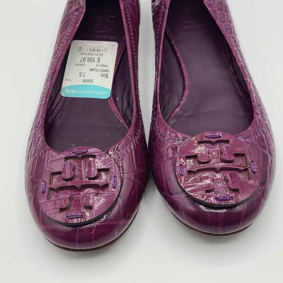 Tory Burch Reva Sweet Plum Leather Croc Embossed Flats NWT!  NEW! 7 1/2 - Picture 11 of 12